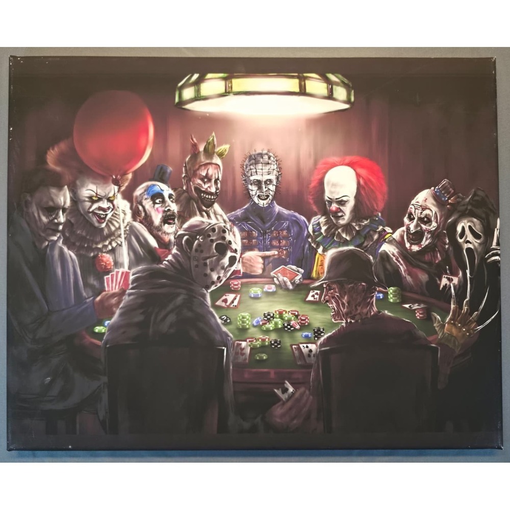 Horror Poker Canvas Wall Art – Scary Movie Characters Table Scene Large